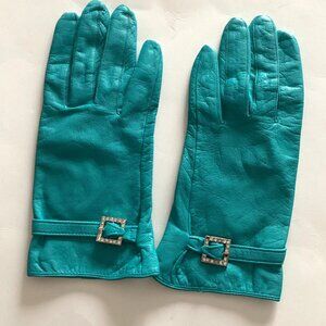 InWear Women's Goats Skin Super Soft Leather Gloves Teal Retro Size 8 Y2K
